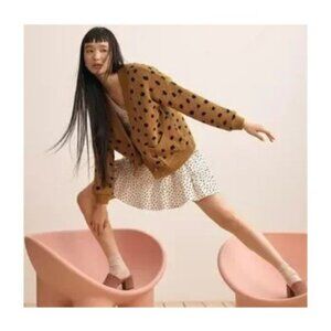 Madewell Sweater Women's Small Cardigan Old Gold and Black Polka Dots Purdue
